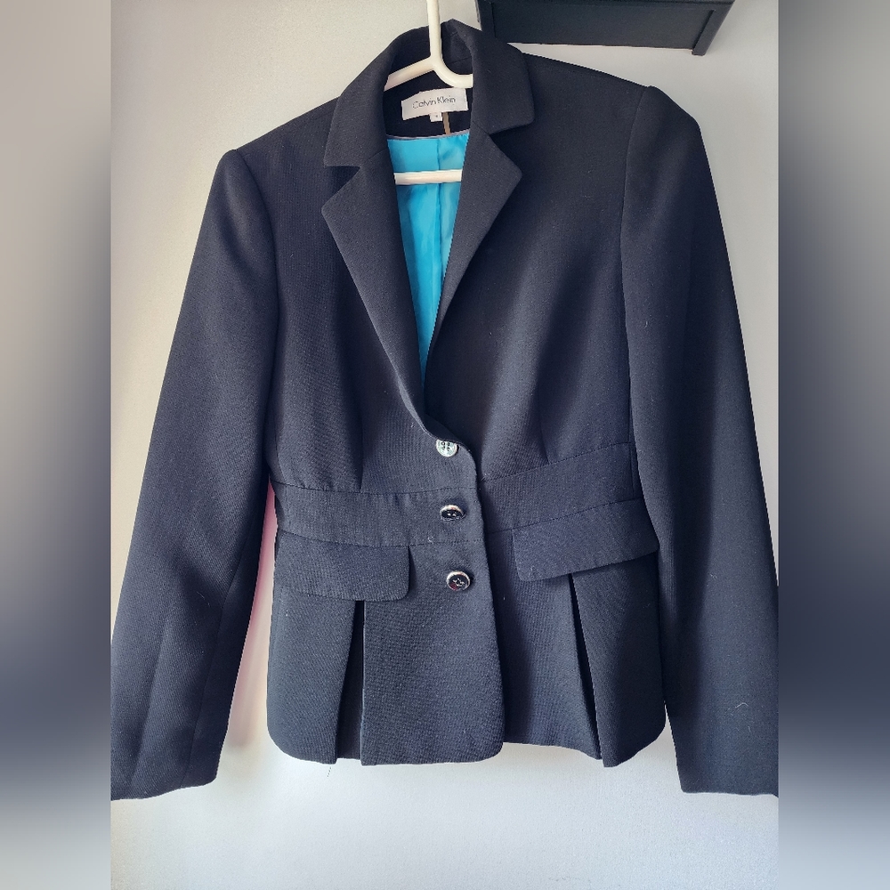 Calvin Klein black peplum suit coat
